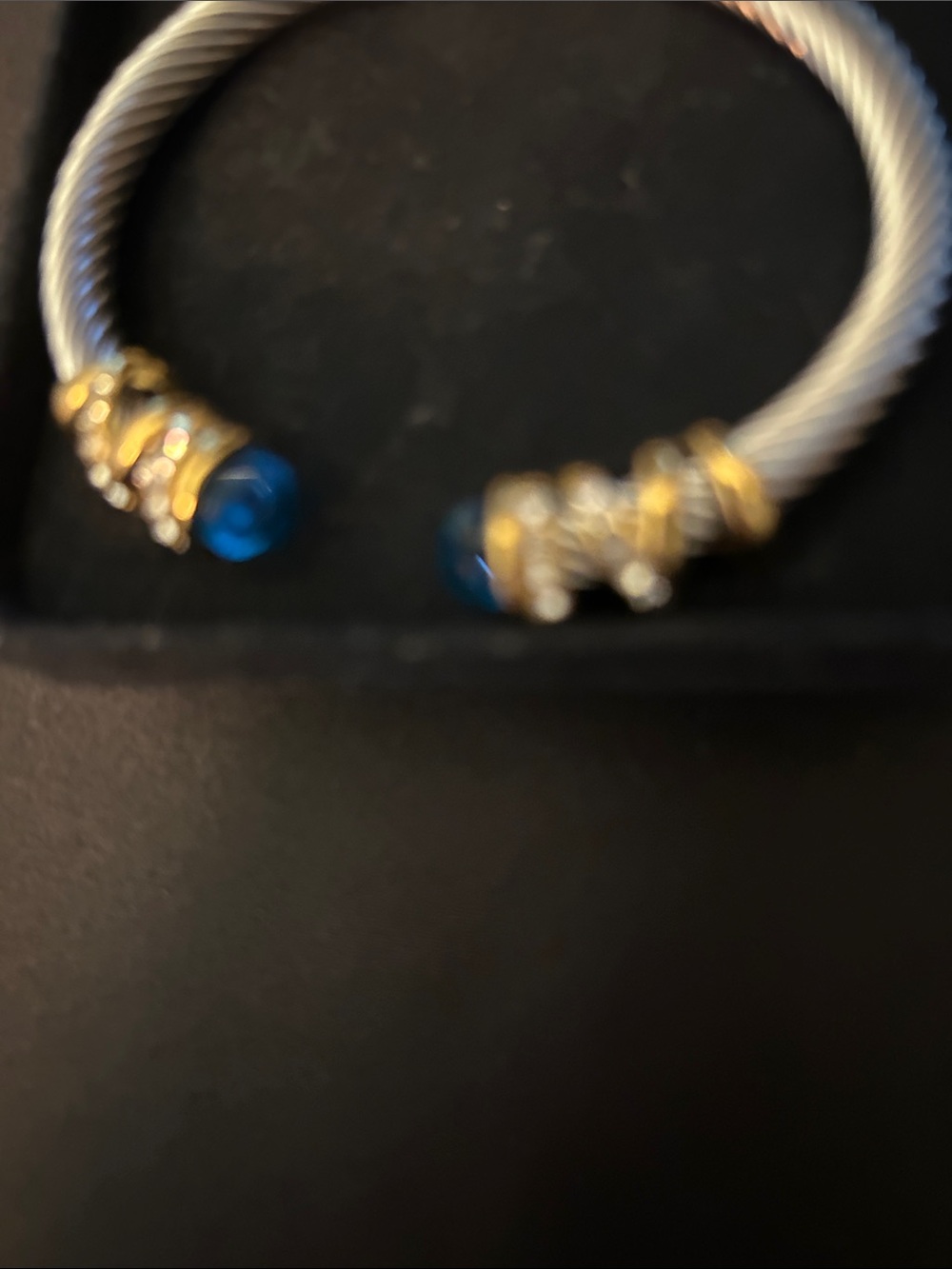 2 elegant Silver-Tone Cable Cuff Bracelets with Blue Stones,Pearls - Picture 2 of 8